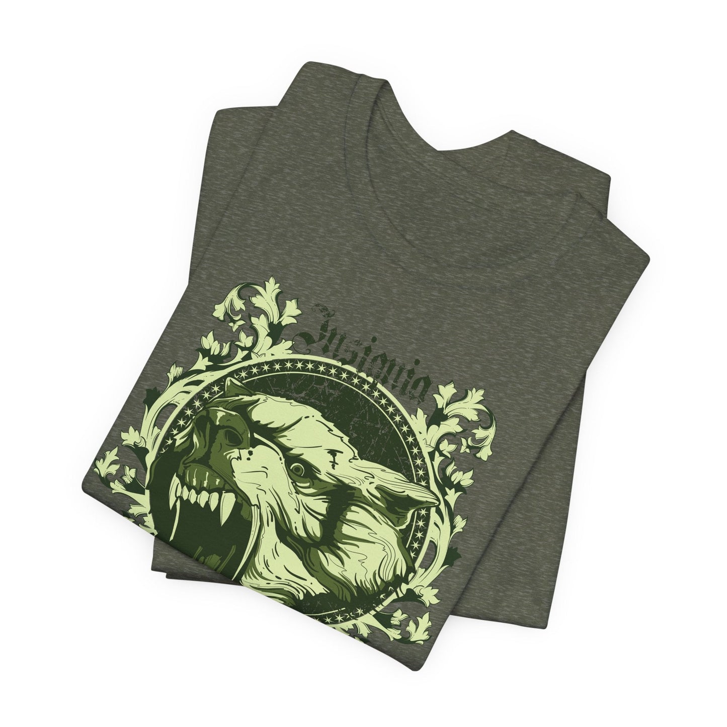 Howling Wolf Skull Tee Gothic Vintage Crest, Green Graphic Shirt Art-54