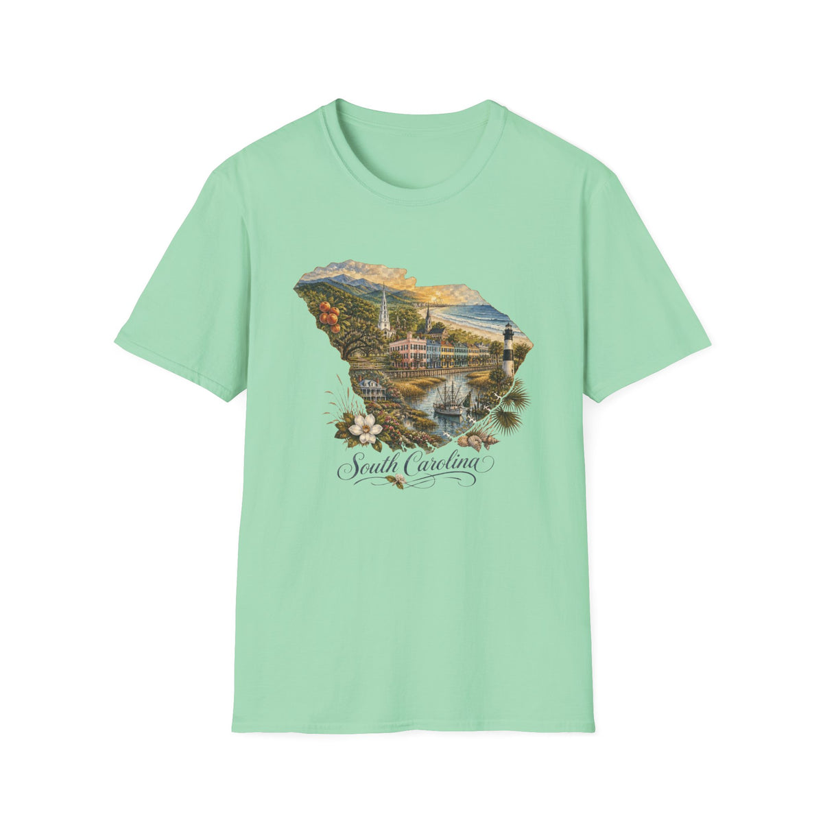 South Carolina State Travel Tourist Graphic Design Unisex 100 Cotton Gildan T-Shirt