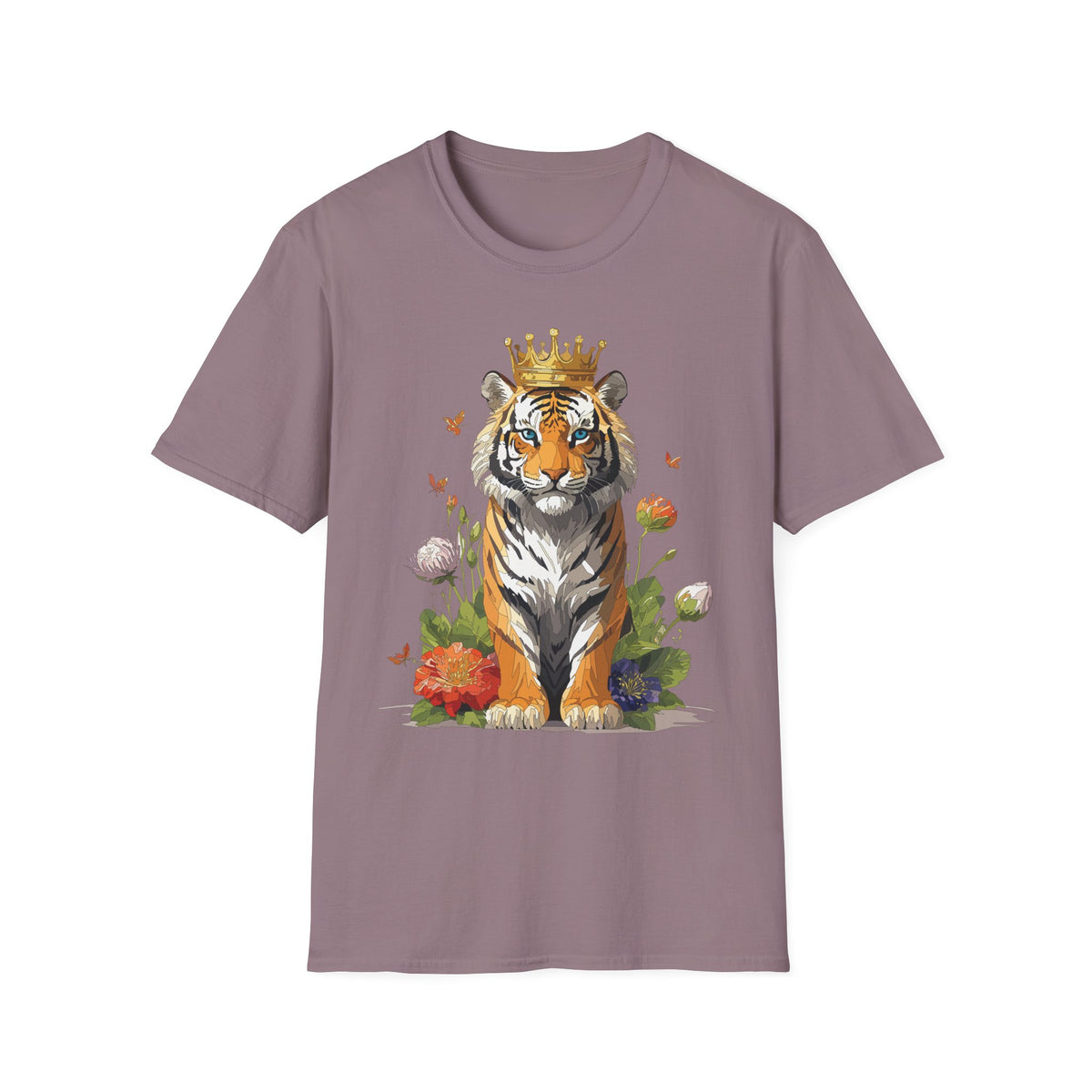 Crowned Tiger Illustration T-Shirt | Royal Wildlife Art - Unisex 100 Cotton Gildan 64000