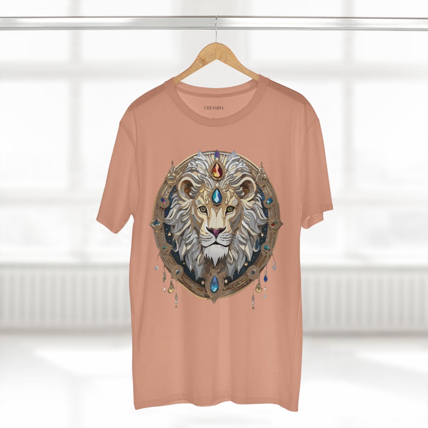 Lion Graphic Unisex 100 Cotton Tee With Unique Animal Golden Medallion Art Design 59