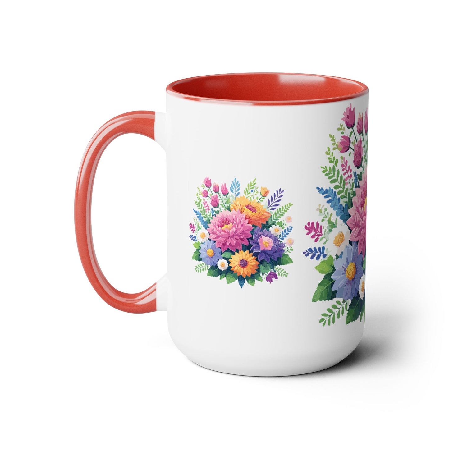 Two-Tone Coffee Mugs with flowers