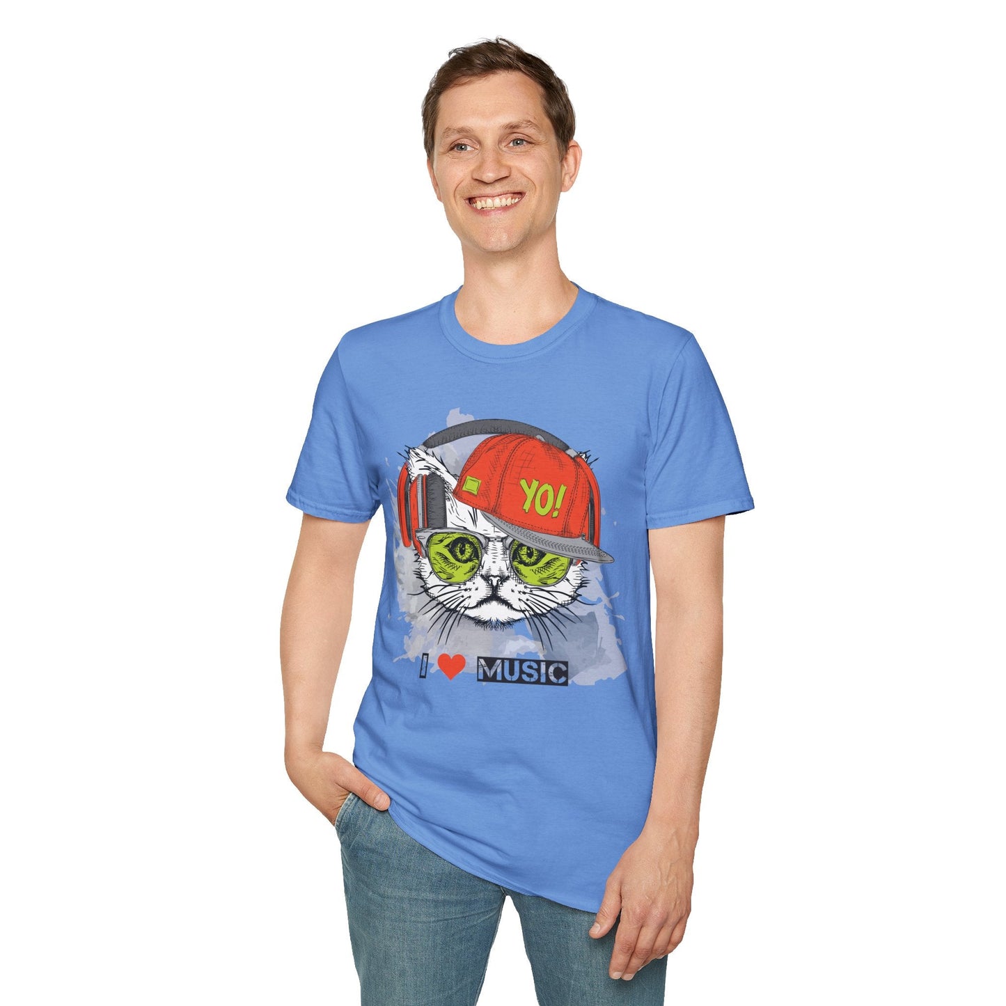 I Love Music Animals Shirt With Headphones Unisex Softstyle Tee Gildan 64000 Cotton Comfort