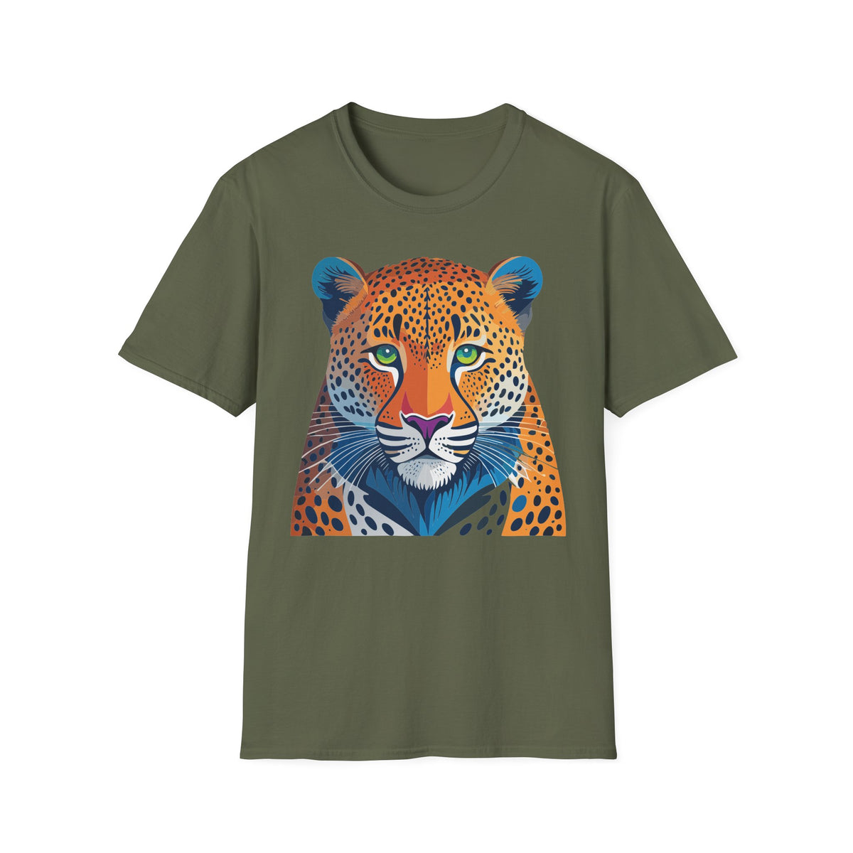 Colorful Leopard Face T-Shirt | Vibrant Big Cat Illustration