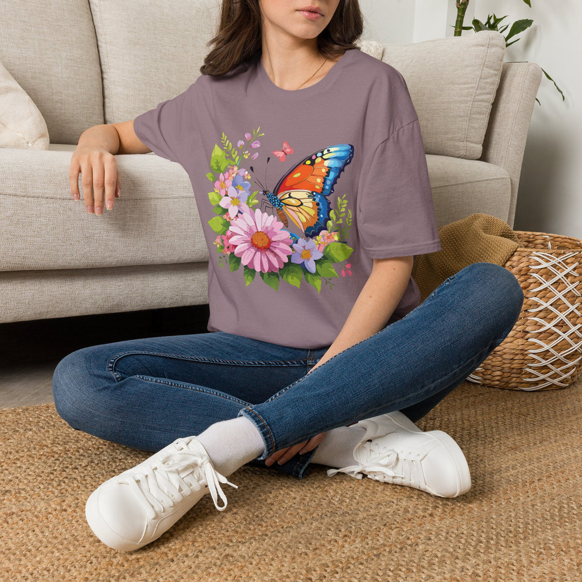 Butterfly Floral T-Shirt — Colorful Monarch & Spring Flowers Graphic Tee Unisex 100 Cotton Gildan T-Shirt