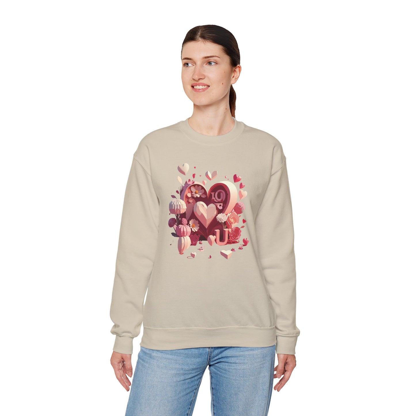 Unisex Floral Big Heart Sweatshirt, Love Floral Sweatshirt, Floral Heart Sweatshirt, 50/50 Cotton-Poly Valentine's Day Sweatshirt 09