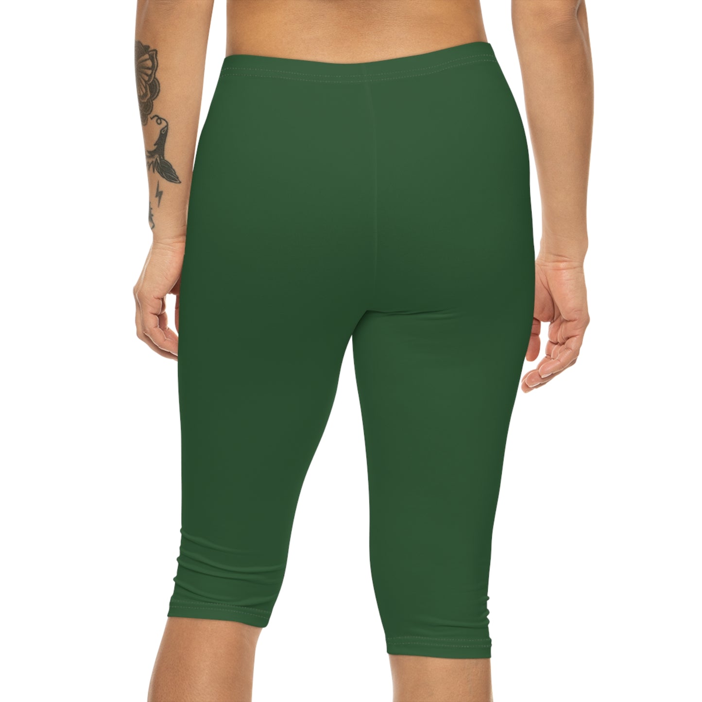 Hunter Green Color Women's Brushed Suede Poly Span Casual Capri Leggings XS-2XL
