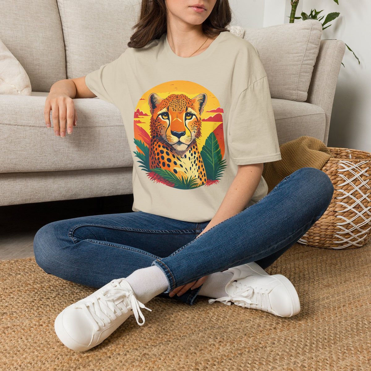 Cheetah Sunset Illustration T-Shirt | Retro Wildlife Tee