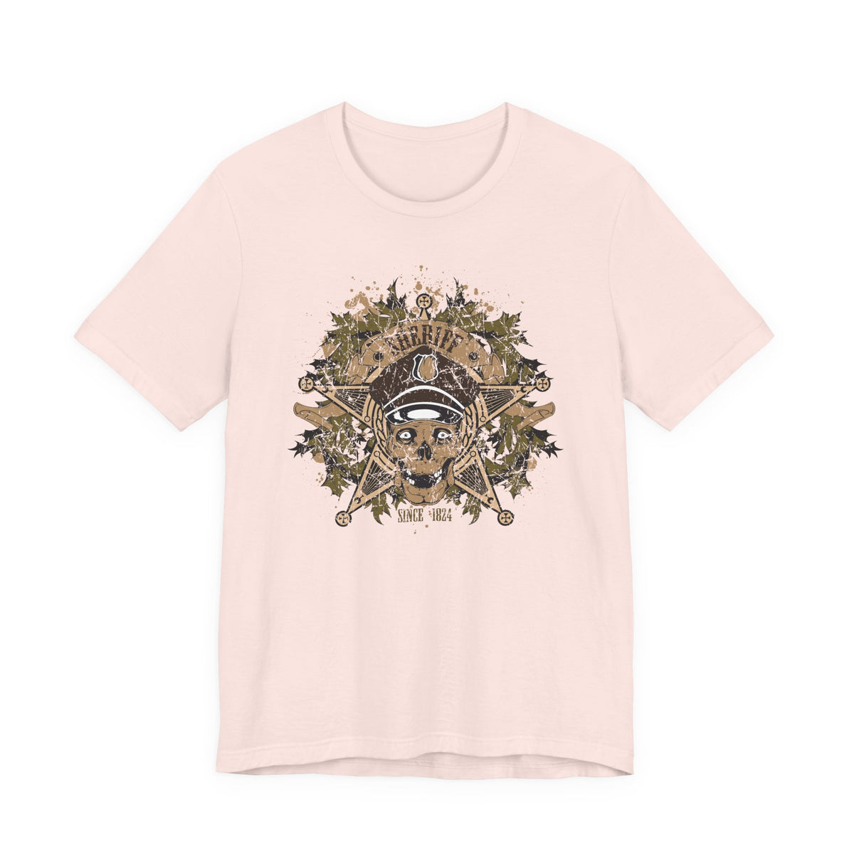 Skull and Crossbones Floral Emblem T-Shirt Nautical Pirate Unisex Cotton Tee Art-45