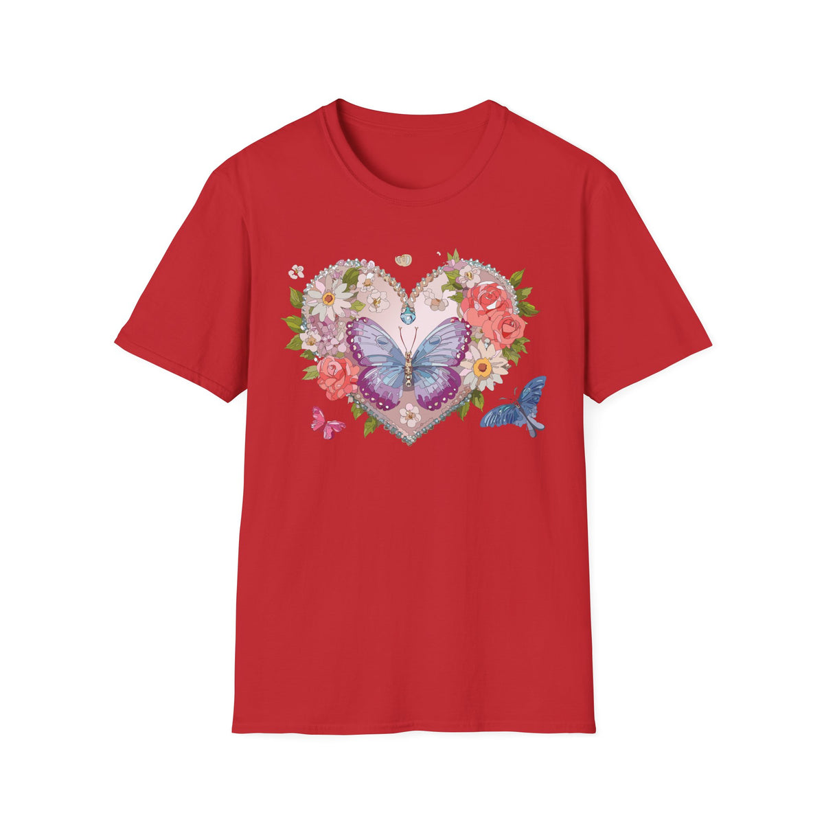 Floral Butterfly Heart Graphic Tee Unisex 100 Cotton Gildan T-Shirt