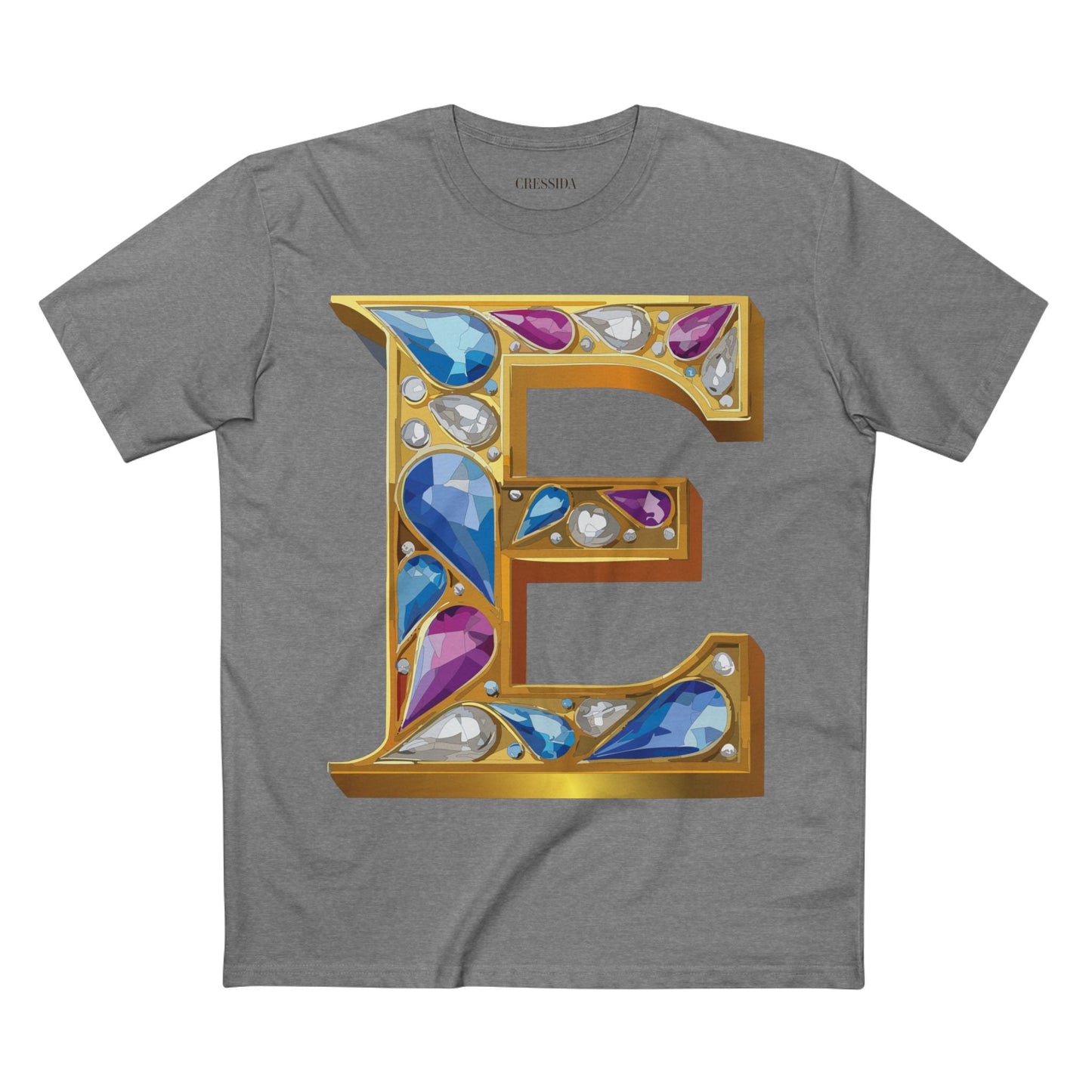 Letter E Graphic Design Tee Unisex 100 Cotton With Antique Gold Letters Artwork T-Shirt