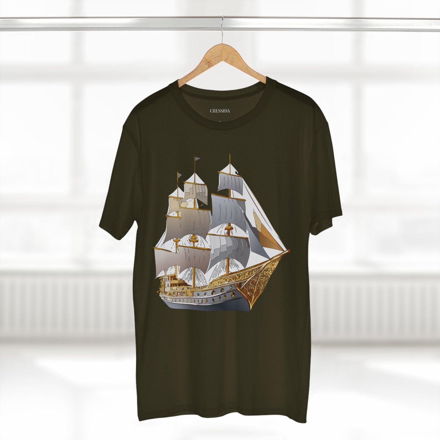 Ship Graphic Unisex 100 Cotton T-Shirt with Gold Frigate Art Design 17