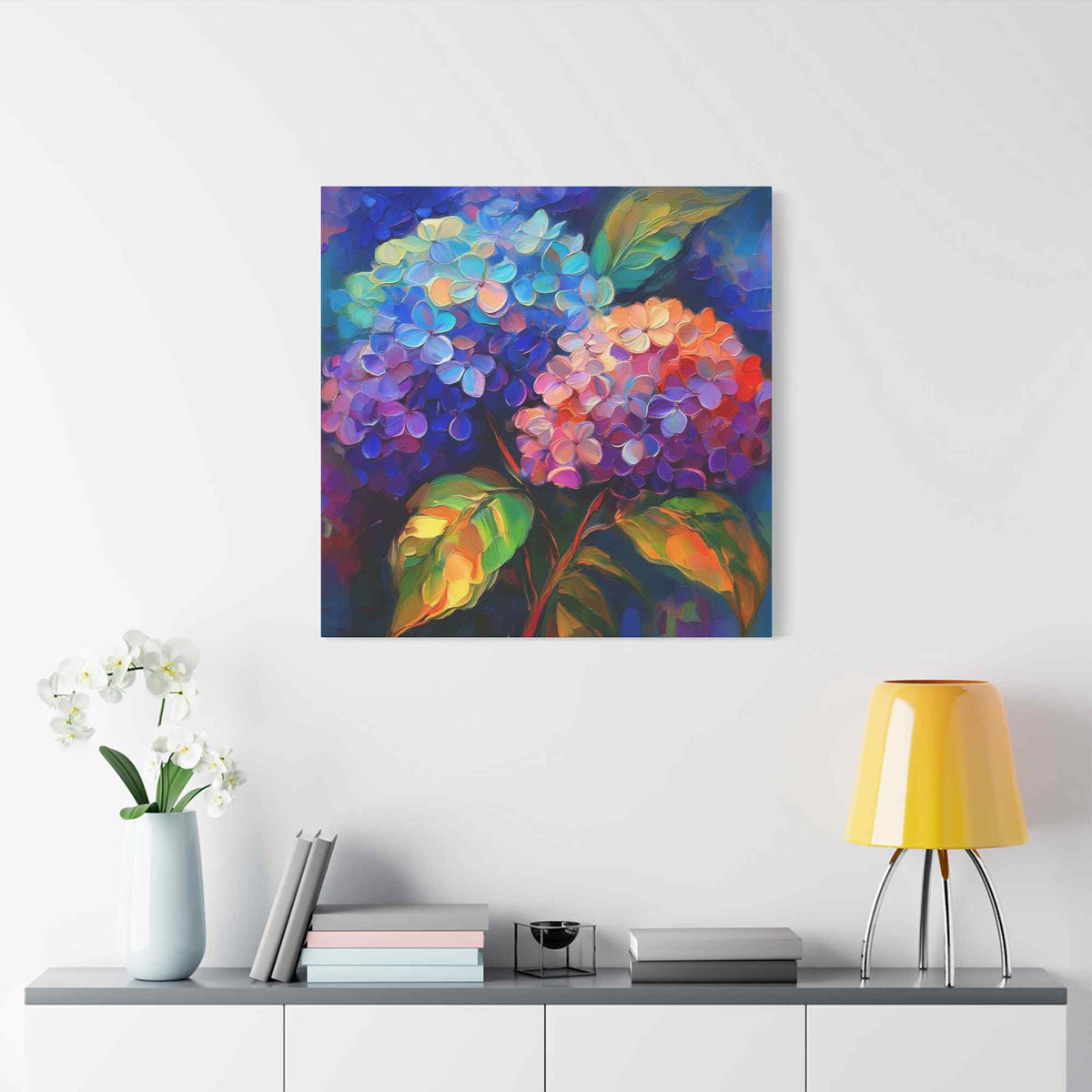 Hydrangeas Print Canvas, Flowers Oil Paint Print 20x20, 24x24, 30x30, 32x32, 36x36, Floral Art Design Print Non-Frame MC-29