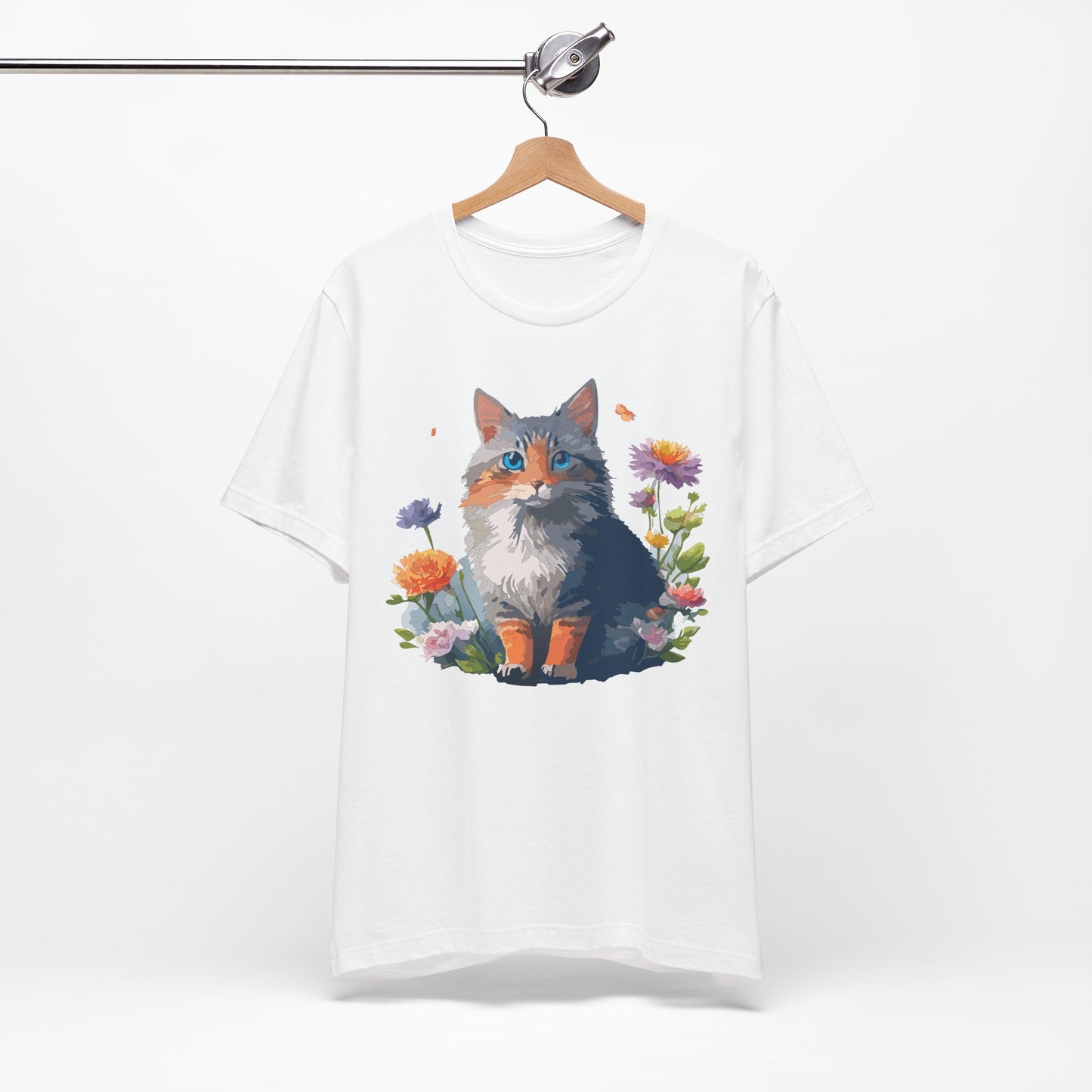 Floral Cat Tee, Animal Shirt, Cat Shirt, Floral Tee, Flower T-shirt, T-Shirt with Animal, Summer Top with Art Design