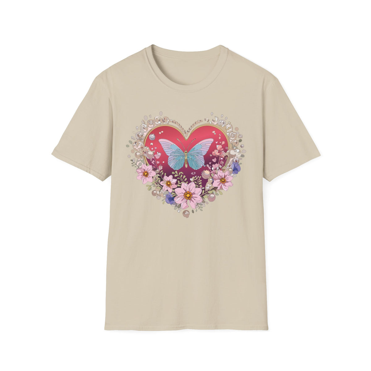 Butterfly Heart Floral Graphic Design Unisex 100 Cotton Gildan T-Shirt