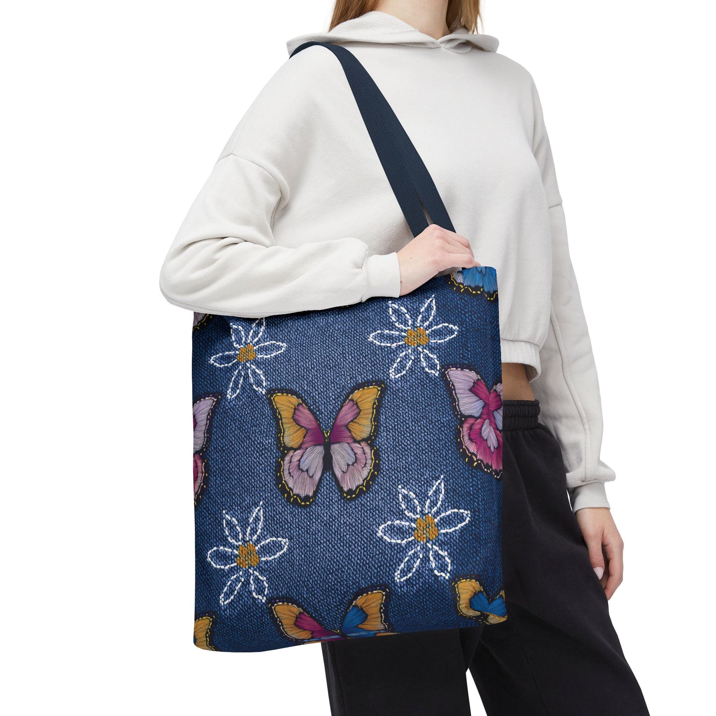 Denim Fabric Imitation Print Unisex Canvas Bag Poly Spun 3 Sizes Tote Bag 178