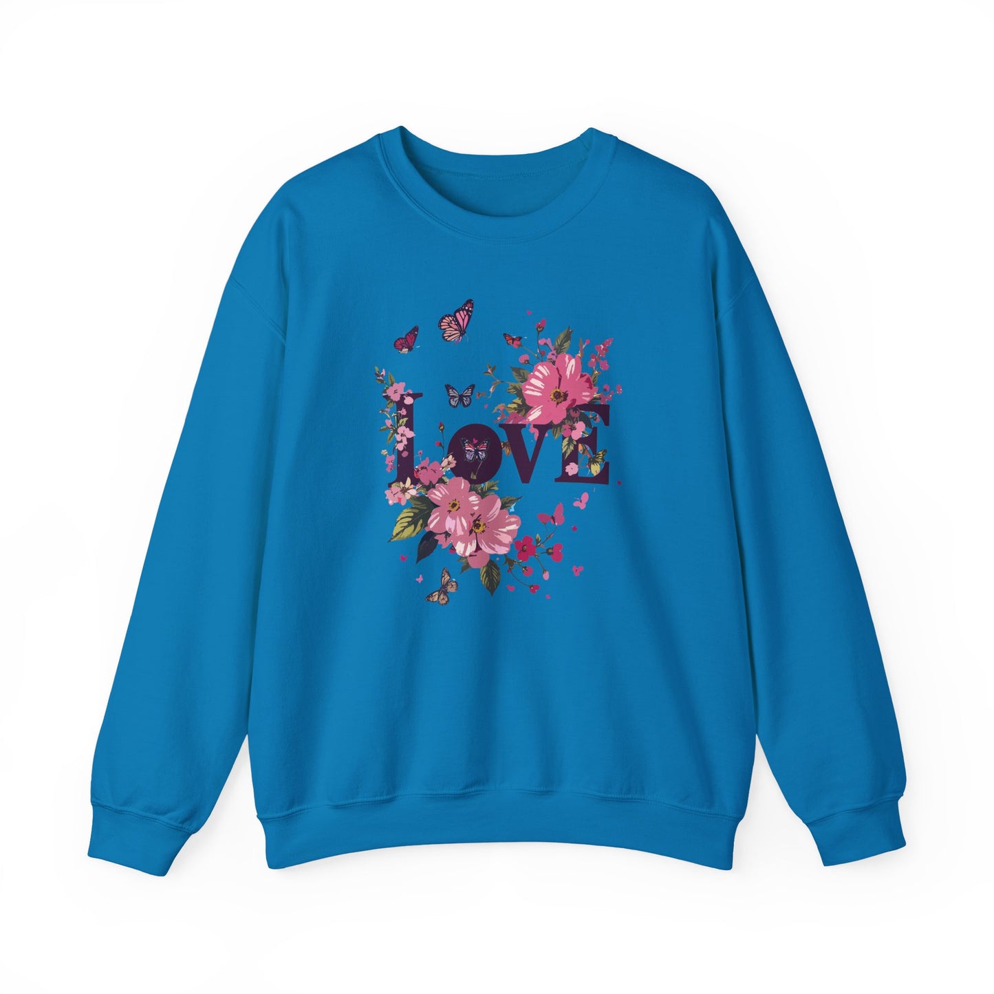Unisex Floral Love Sweatshirt, Love Floral Sweatshirt, Floral Butterfly Sweatshirt, 50/50 Cotton-Poly Valentine's Day Sweatshirt 05