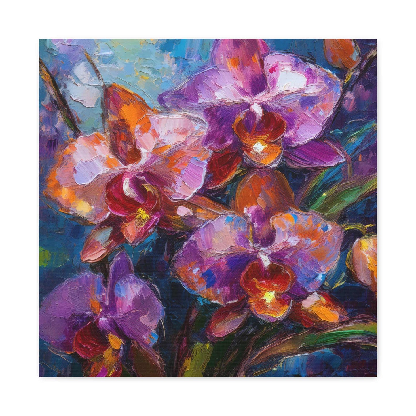 Purple Orchids Print Canvas, Floral Oil Paint Print 20x20, 24x24, 30x30, 32x32, 36x36 Art Design Pine-Wood Inner Frame MC-132