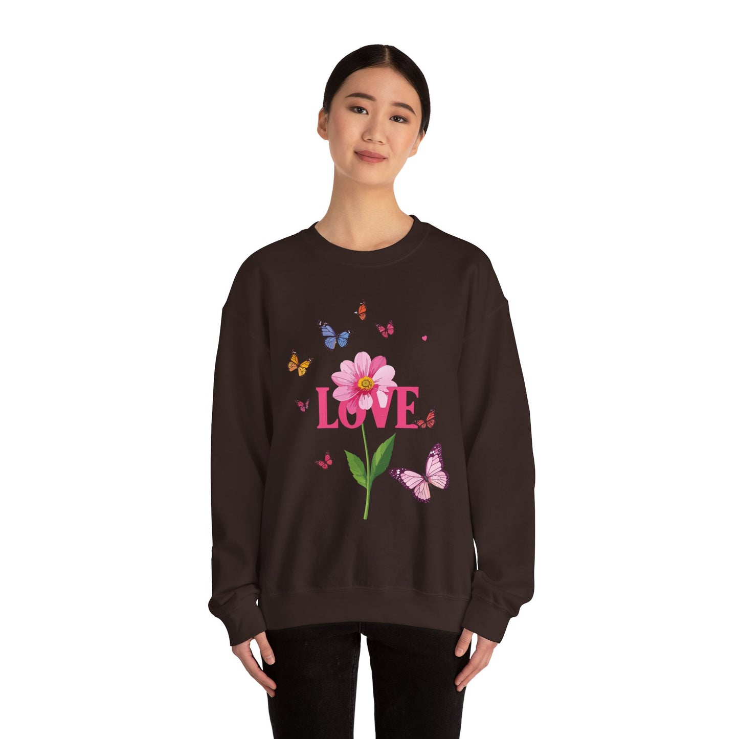Unisex Floral Love Sweatshirt, Love Floral Sweatshirt, Floral Butterfly Sweatshirt, 50/50 Cotton-Poly Valentine's Day Sweatshirt 01
