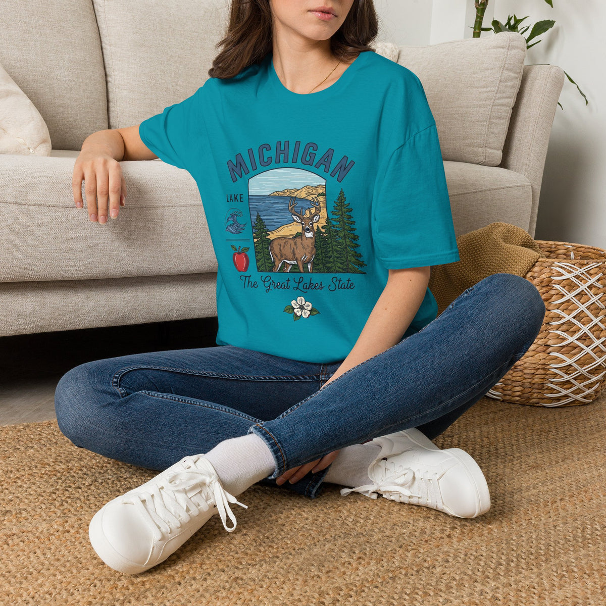 Michigan Graphic T-Shirt — The Great Lakes State Deer Lake Travel Tourist Graphic Design Unisex 100 Cotton Gildan T-Shirt
