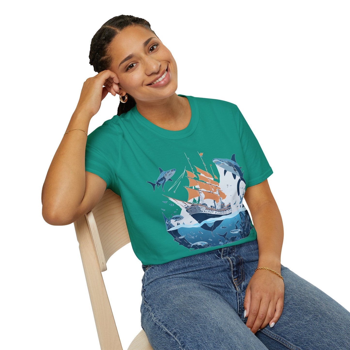 Ocean Tee Shirt Unisex Gildan Softstyle 64000 Ring Spun Cotton Art Print Graphic Ocean Design