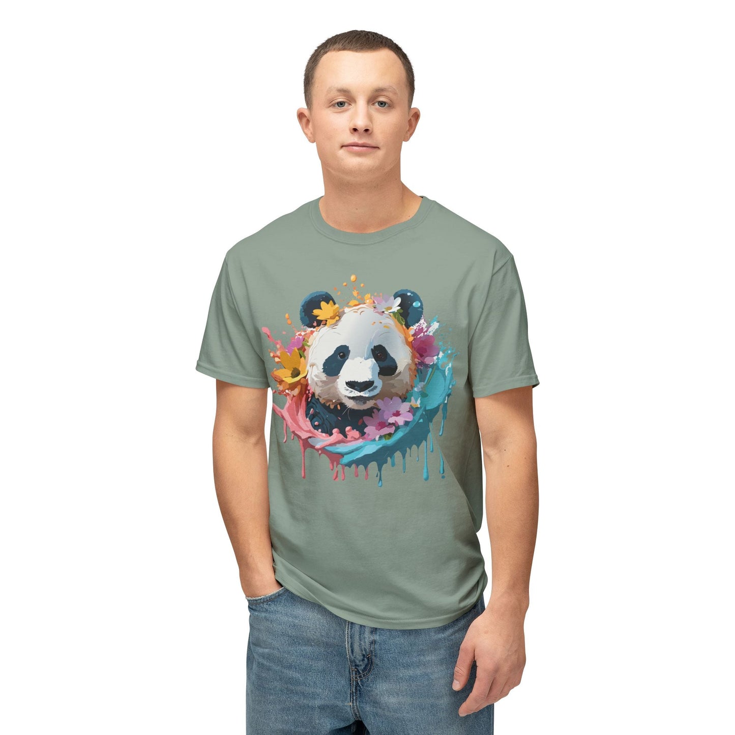 Unisex Panda T Shirt With Art Print Vintage Panda Floral Tees Panda Art Design Shirt USA Made