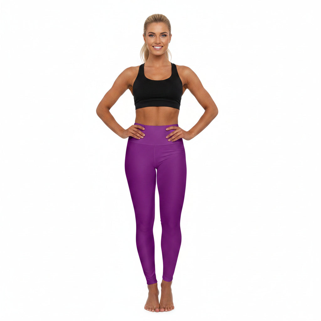 Purple Color High-Waist Yoga Leggings Women's Seamless Poly-Span Stretchy Pants XS-2XL