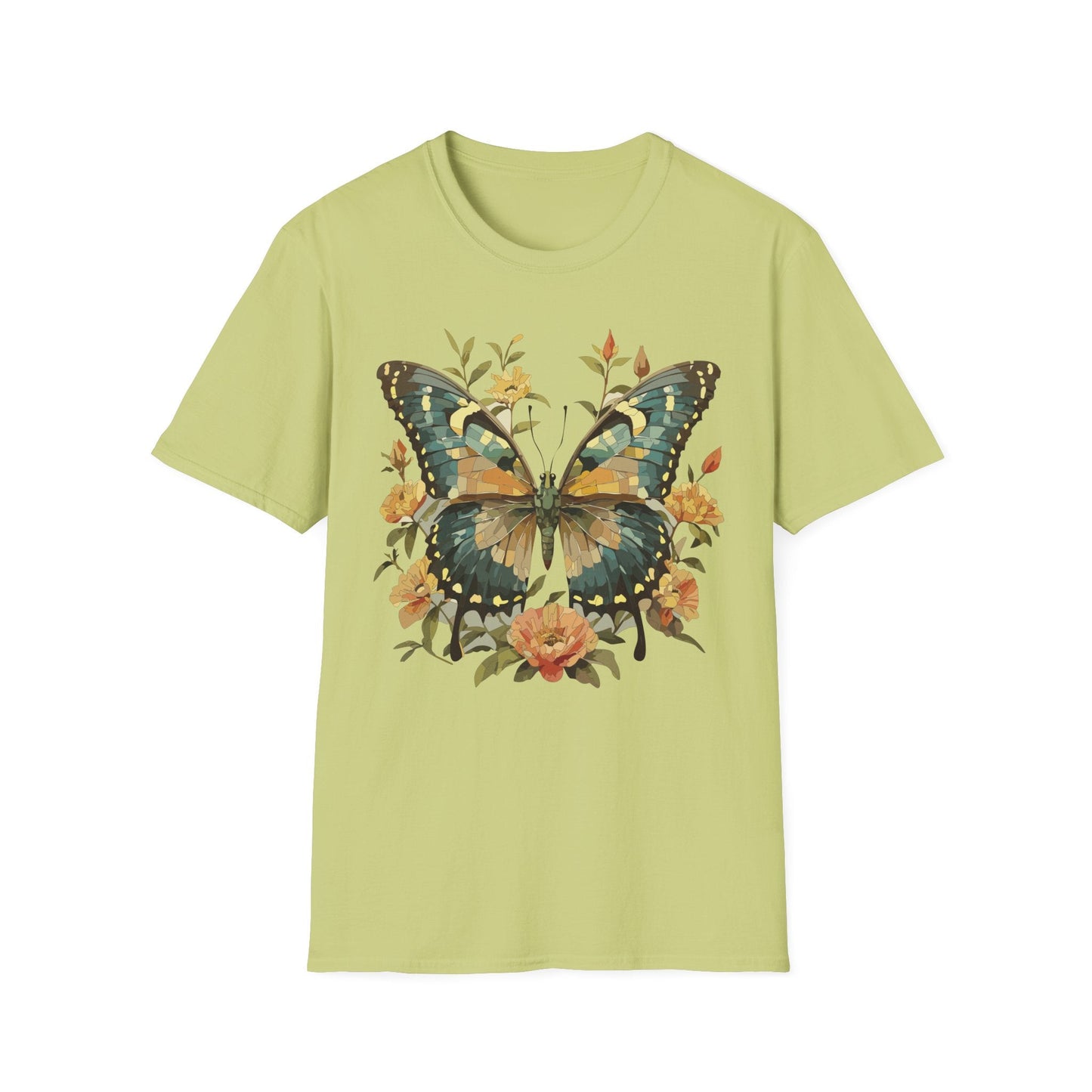 Butterfly Print T Shirt Unisex Monarch Shirt Gildan Softstyle 64000 Ring Spun Cotton