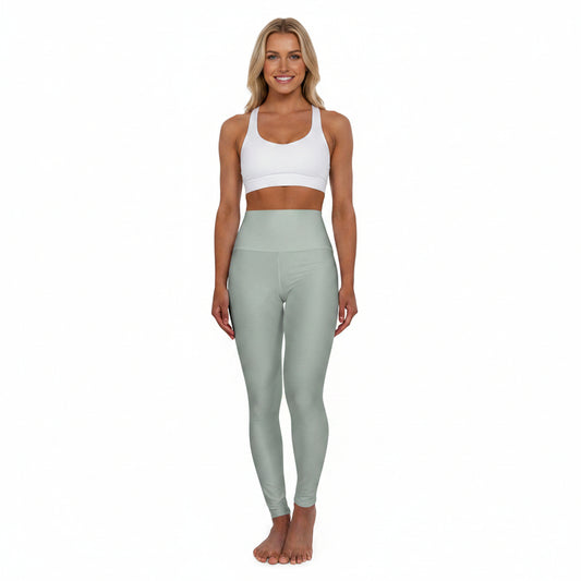 Light Ash Jade Color High-Waist Yoga Leggings Women's Seamless Poly-Span Stretchy Pants XS-2XL