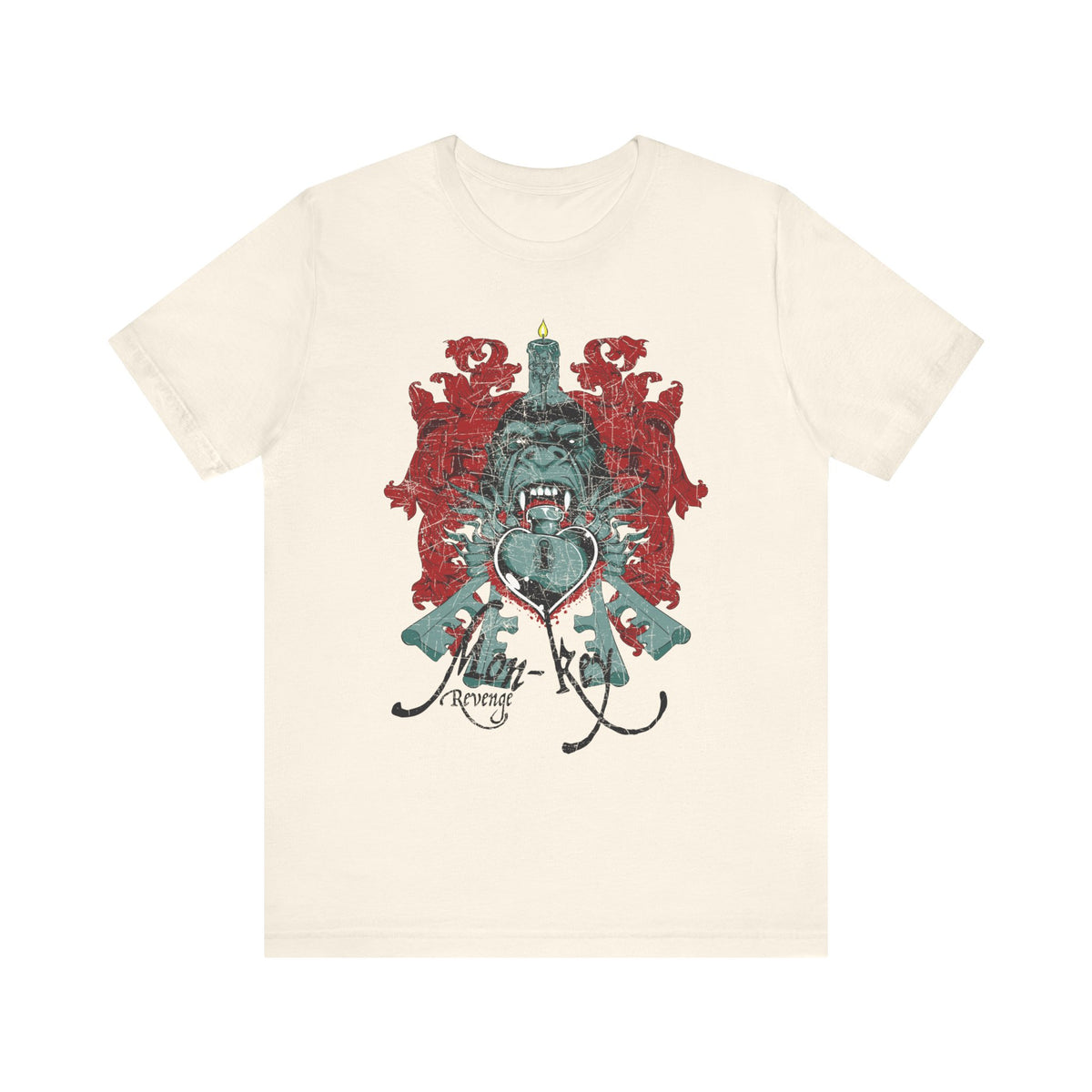 Gorilla Crest with Sword and Heart T-Shirt Heraldic Gothic Design Rock Band T-Shirt