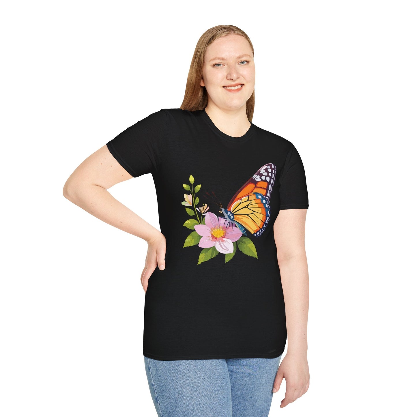 Butterfly T Shirt for Women and Men Monarch Print Softstyle Unisex Gildan 64000 Tee