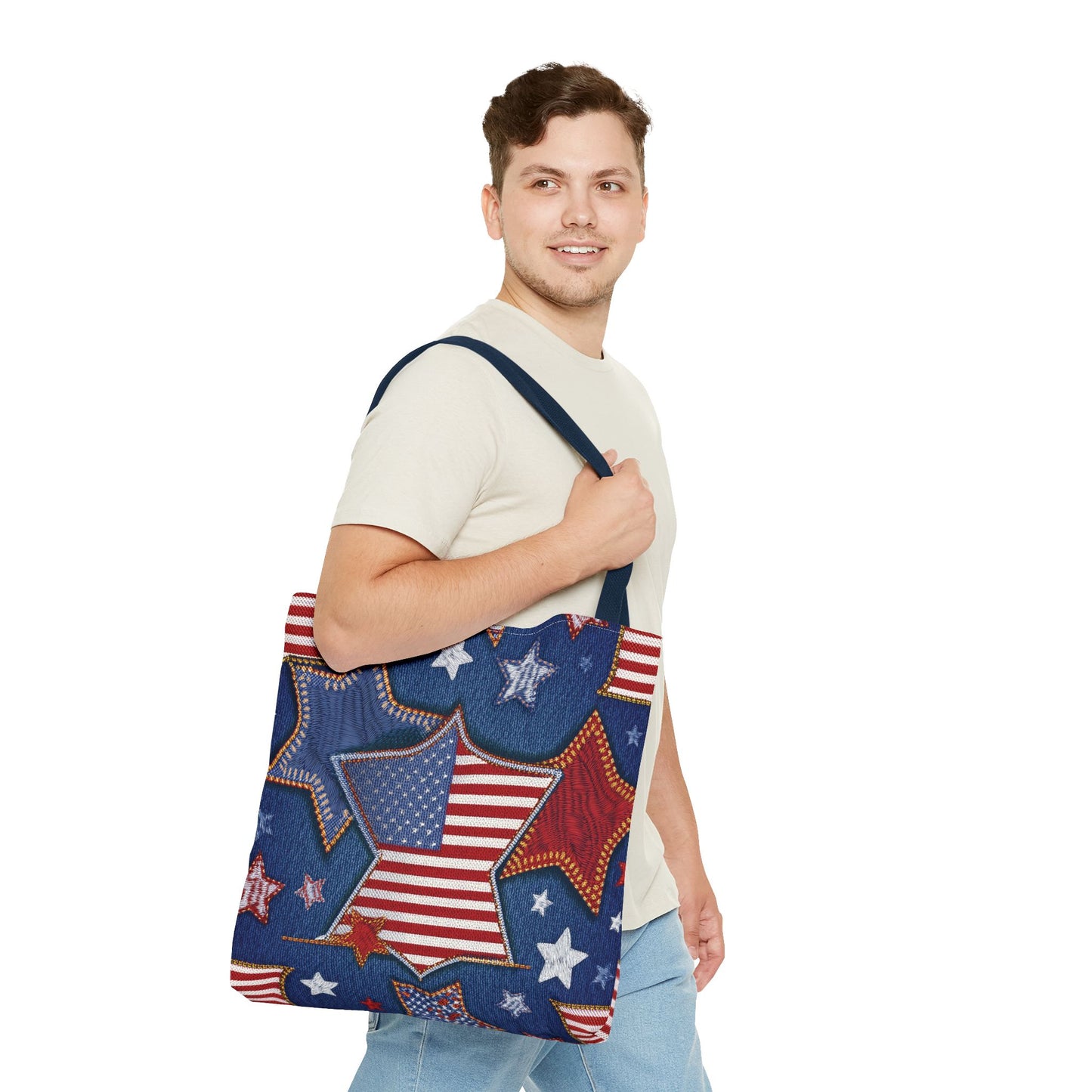 4th of July Graphic Denim Fabric Imitation Print Unisex Canvas Bag Poly Spun 3 Sizes Tote Bag 200-5