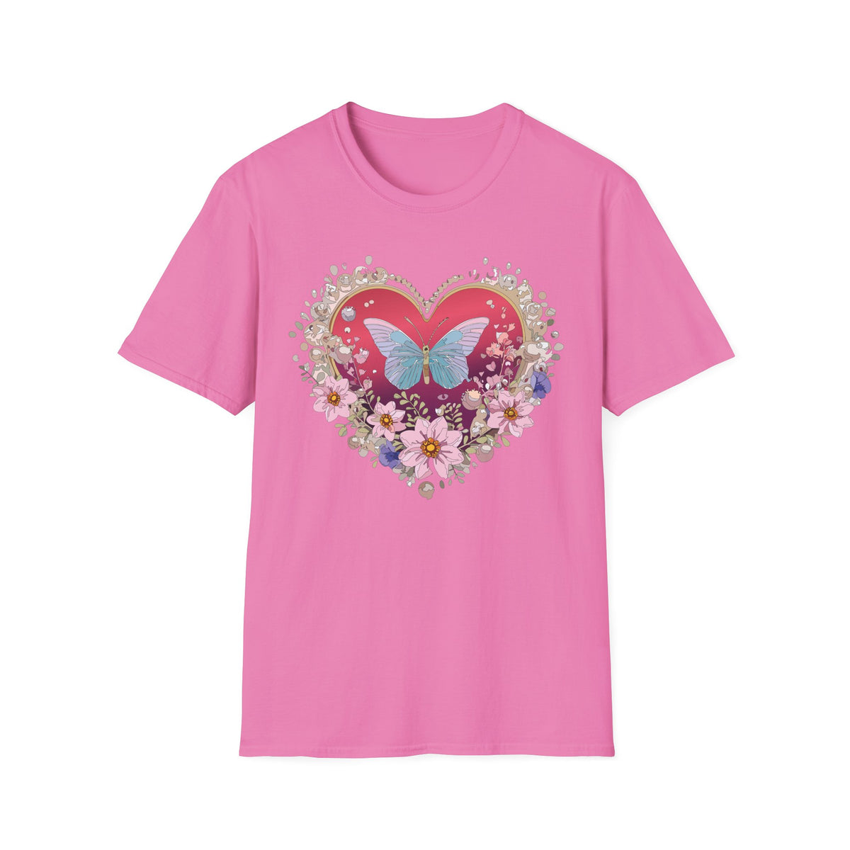Butterfly Heart Floral Graphic Design Unisex 100 Cotton Gildan T-Shirt