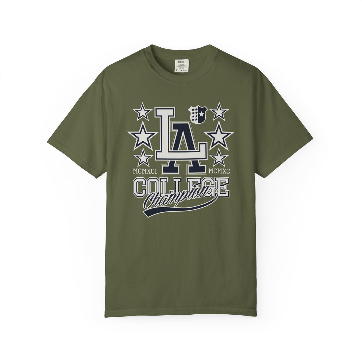 LA College Champions Logo Unisex Comfort Colors Garment-Dyed Heavyweight 100 Cotton Art Design T-Shirt w13