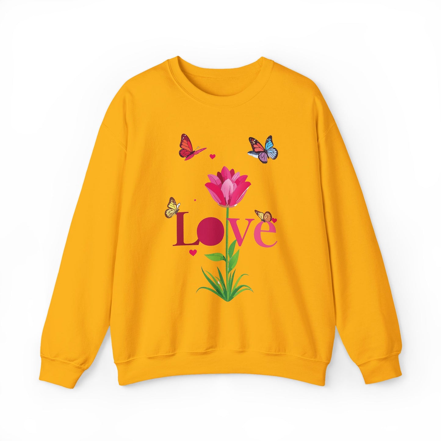 Unisex Floral Love Sweatshirt, Love Floral Sweatshirt, Floral Butterfly Sweatshirt, 50/50 Cotton-Poly Valentine's Day Sweatshirt 02