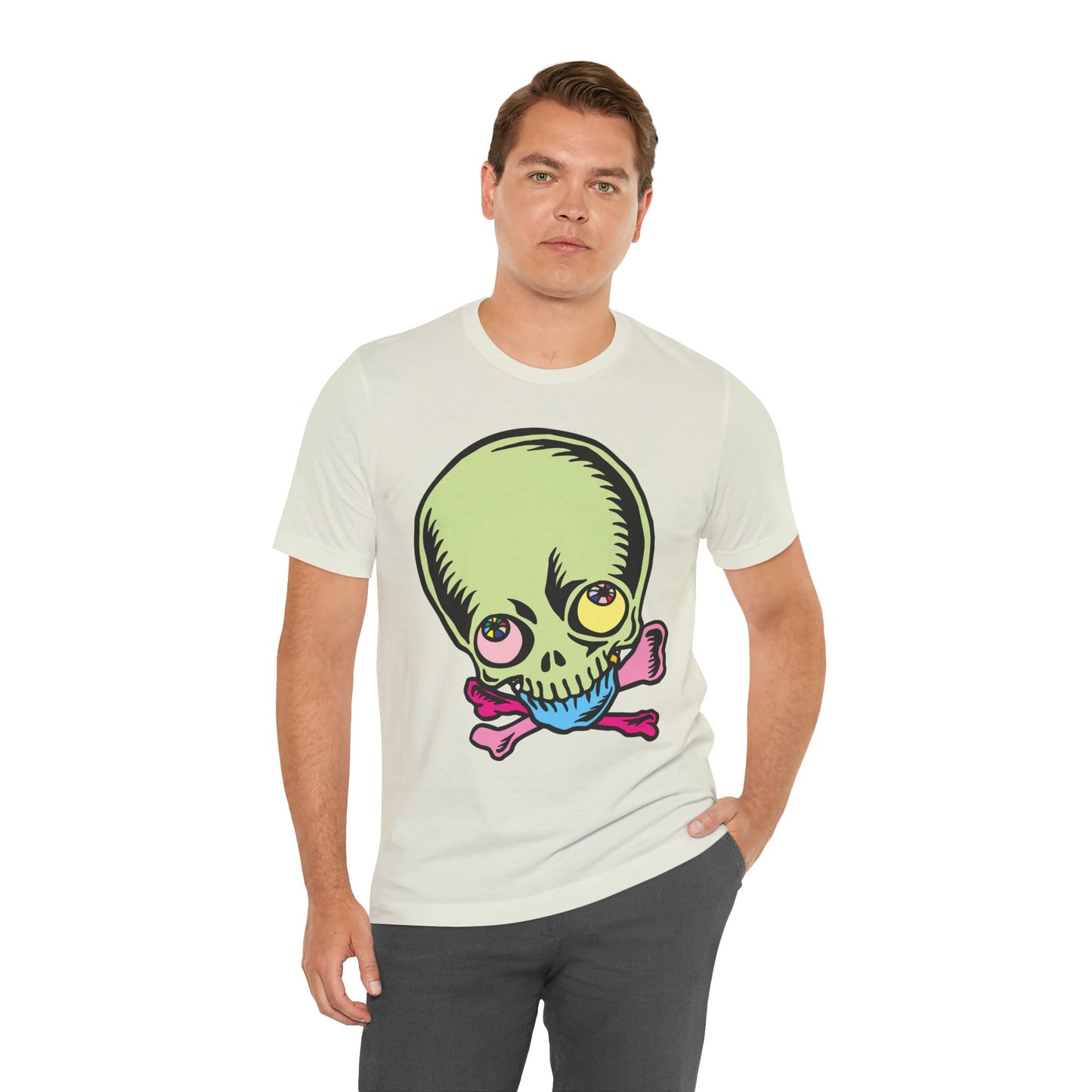 Lt Green Skull Graphic Design Tee, Skull Shirt, Vintage Tees, Art Design T-Shirt, Vintage Graphic Tee, Art Shirts with Skulls