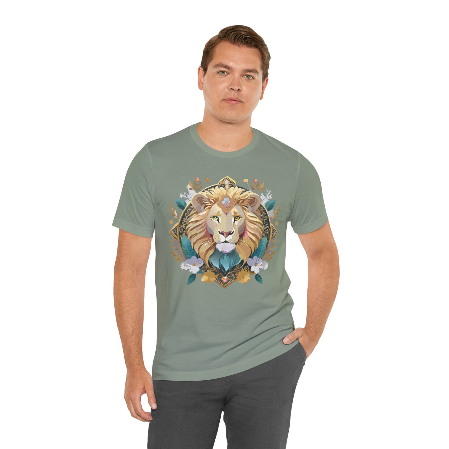 Unisex Lion Graphic Tee, Animal Shirt, Tee Shirt with Lion, Medallion T-Shirt, Animal Medallion Tees 2