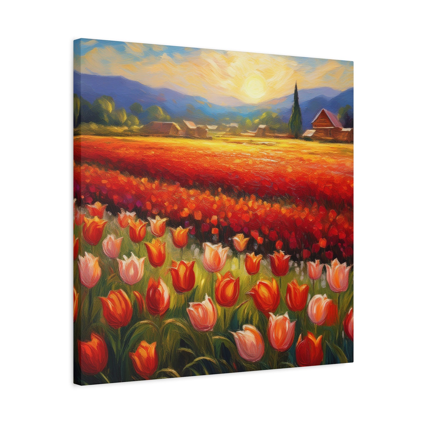 Tulips Fields Print Canvas, Floral Oil Paint Print 20x20, 24x24, 30x30, 32x32, 36x36 Art Design Pine-Wood Inner Frame MC-148