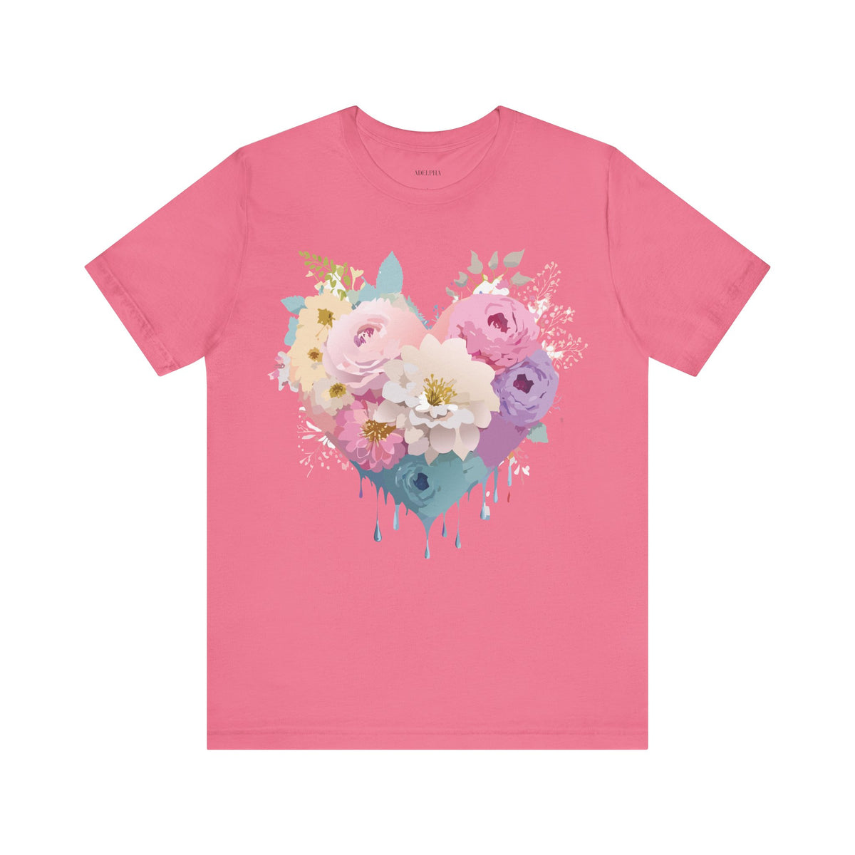 Valentine's Day Graphic Unisex Cotton Bella+Canvas Tee with Floral Art Design d134