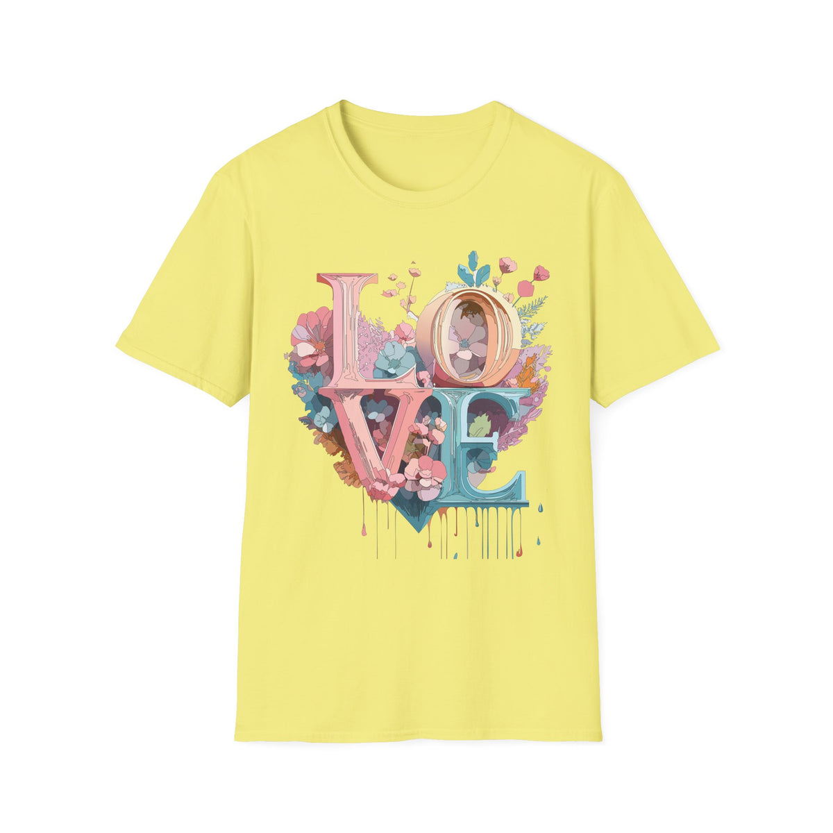 Floral LOVE typography T-Shirt | Pastel botanical letters tee