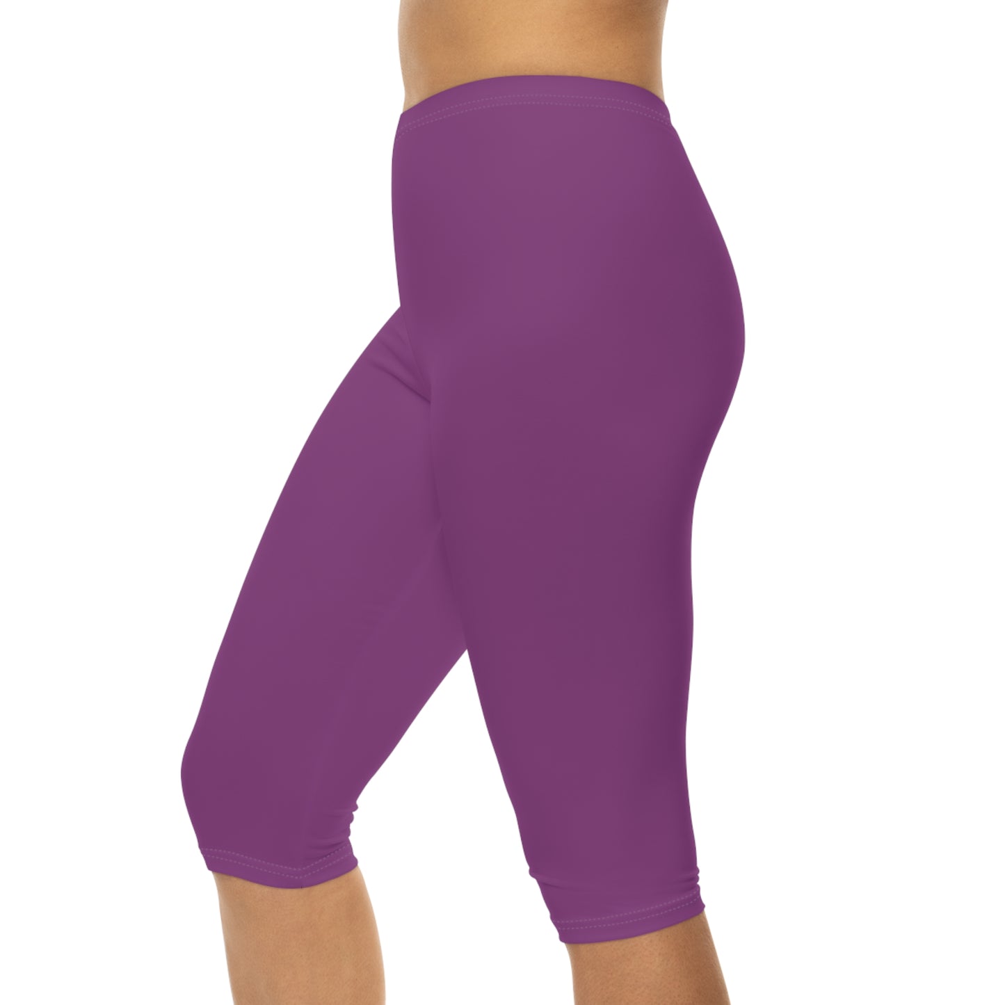 Grape Soda Bordo Color Women's Brushed Suede Poly Span Casual Capri Leggings XS-2XL