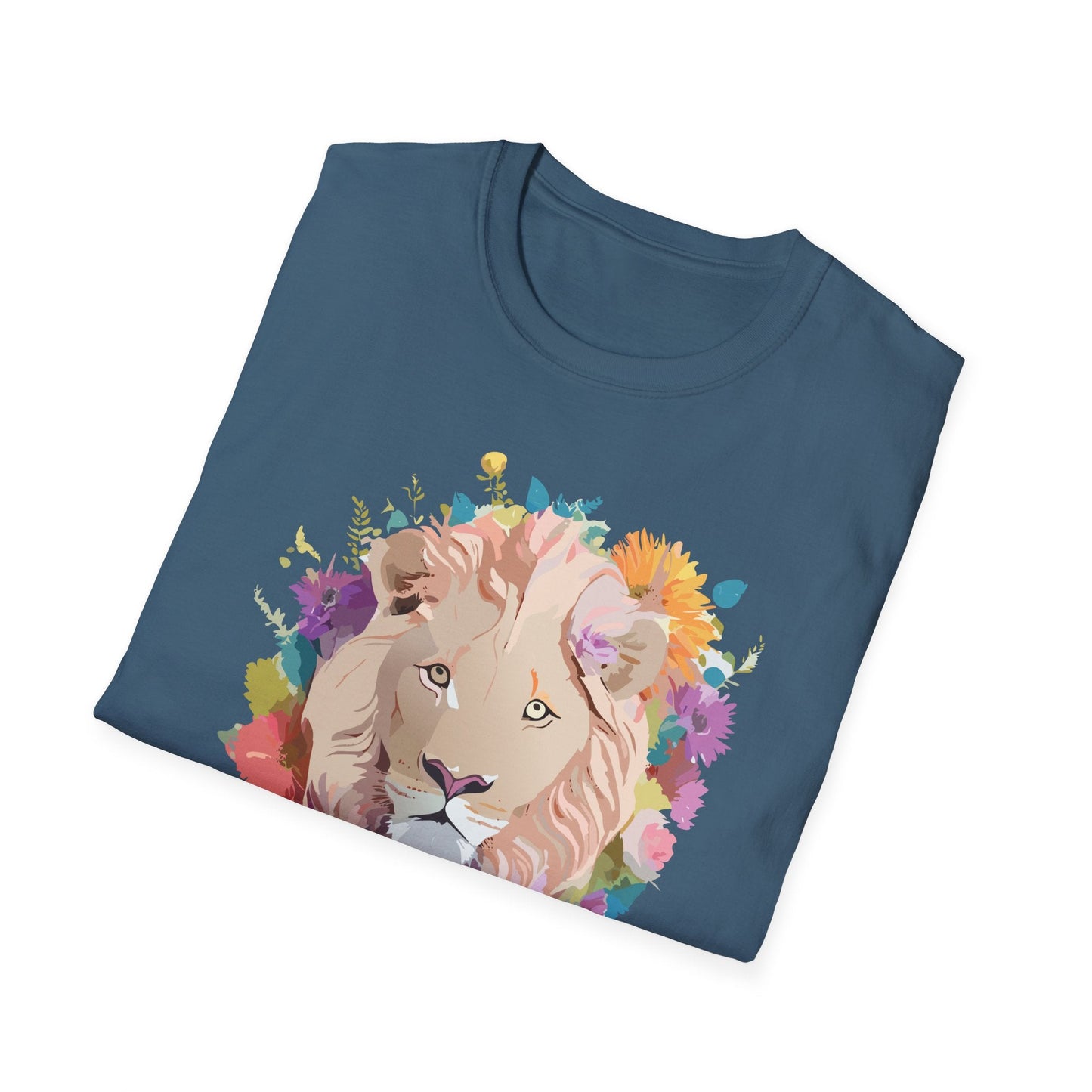 Unisex Lion Shirt Floral Lion Tee Softstyle Gildan 64000 100 Percent Cotton