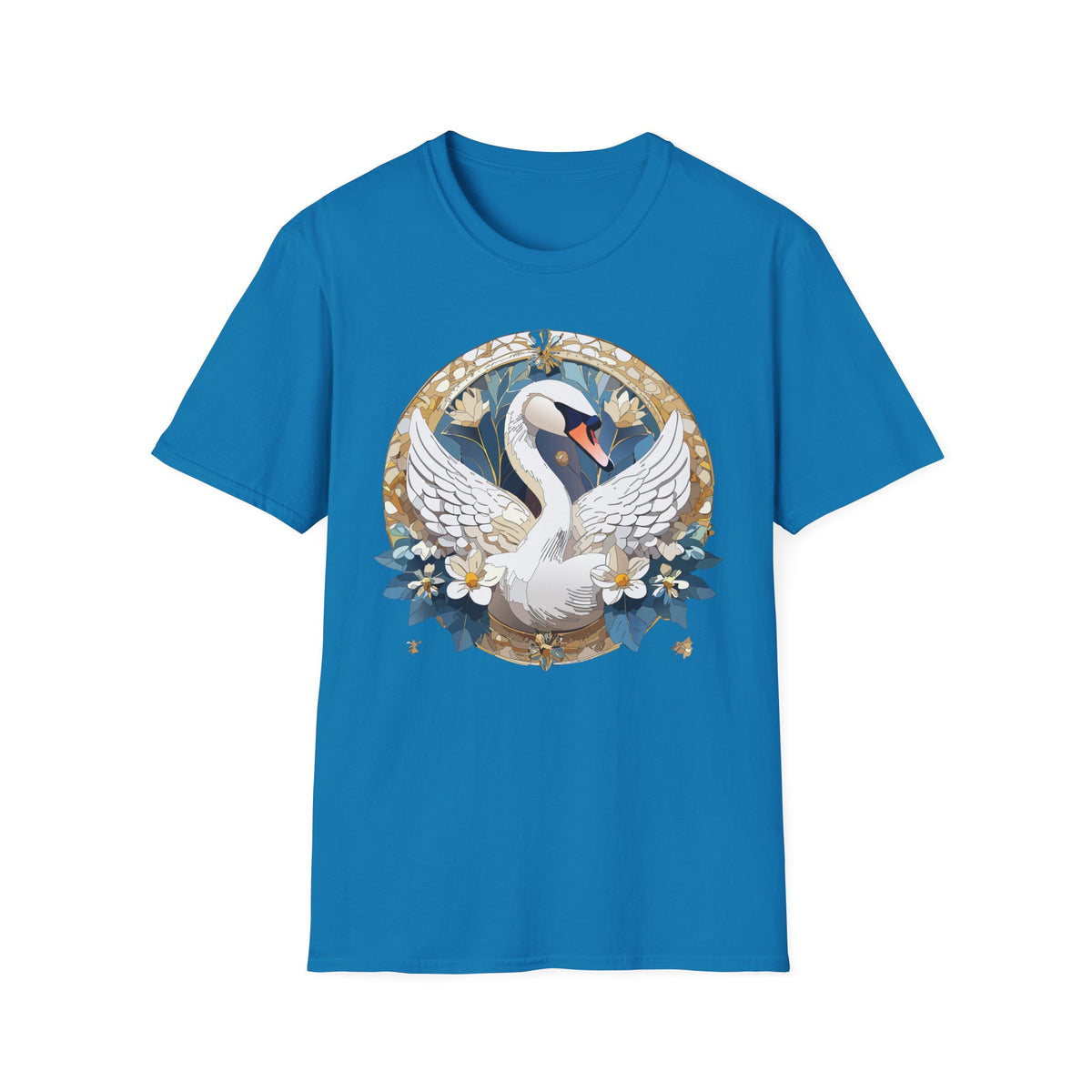 Art Nouveau Swan Illustration T-Shirt | Floral Circle Design