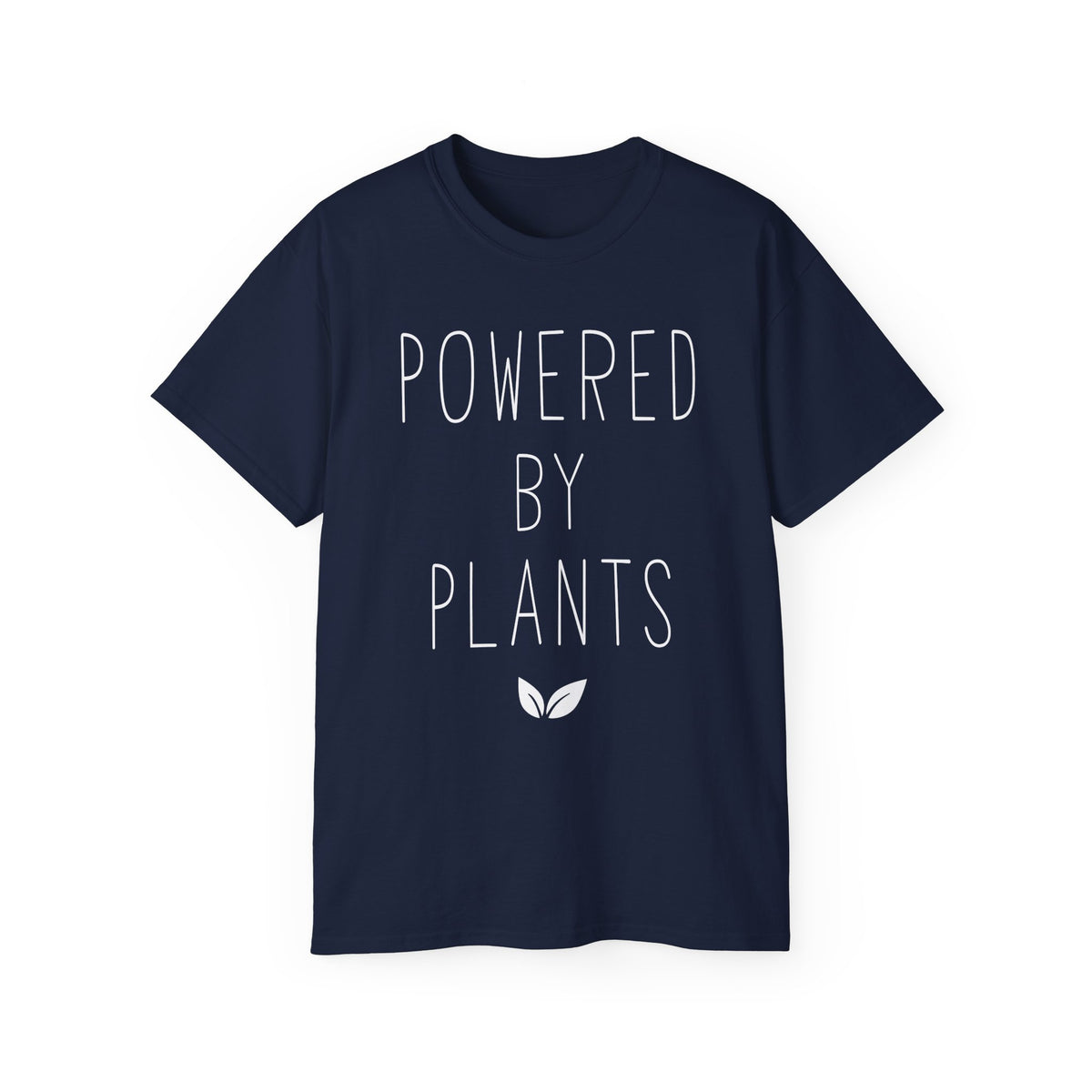 Powered By Plants T-Shirt | Vegan Plant-Based Tee, Leaf Graphic