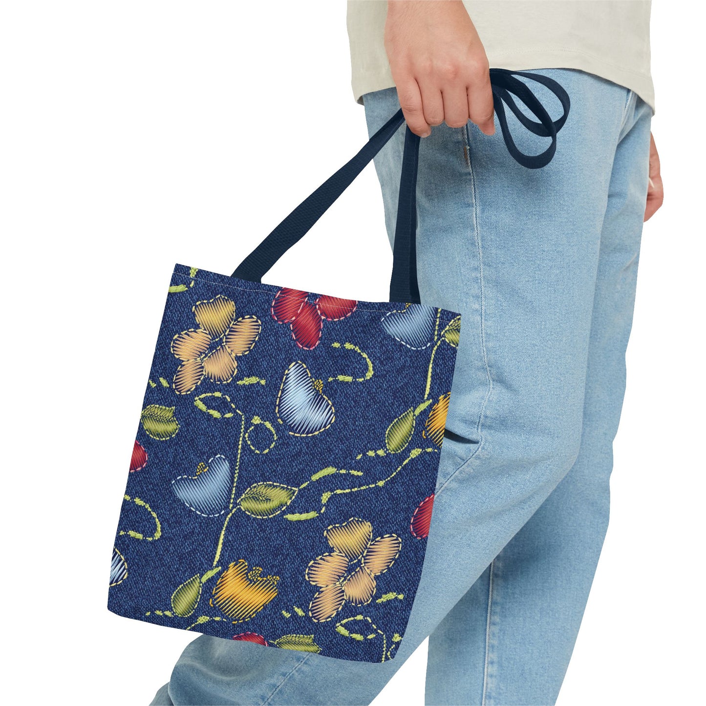 Denim Fabric Imitation Print Unisex Canvas Bag Poly Spun 3 Sizes Tote Bag 128