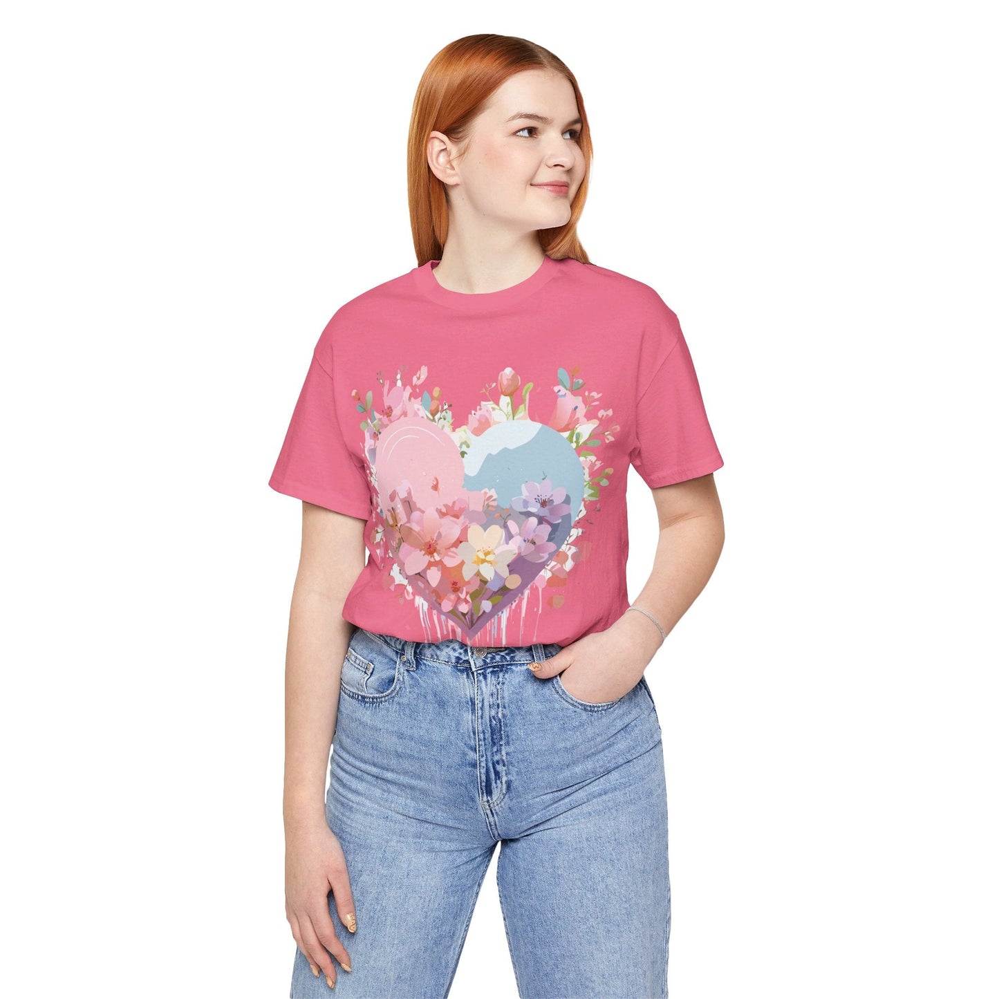 Valentine Day Graphic Unisex 100 Cotton Vintage Artwork with Love and Flower Design Tee 31