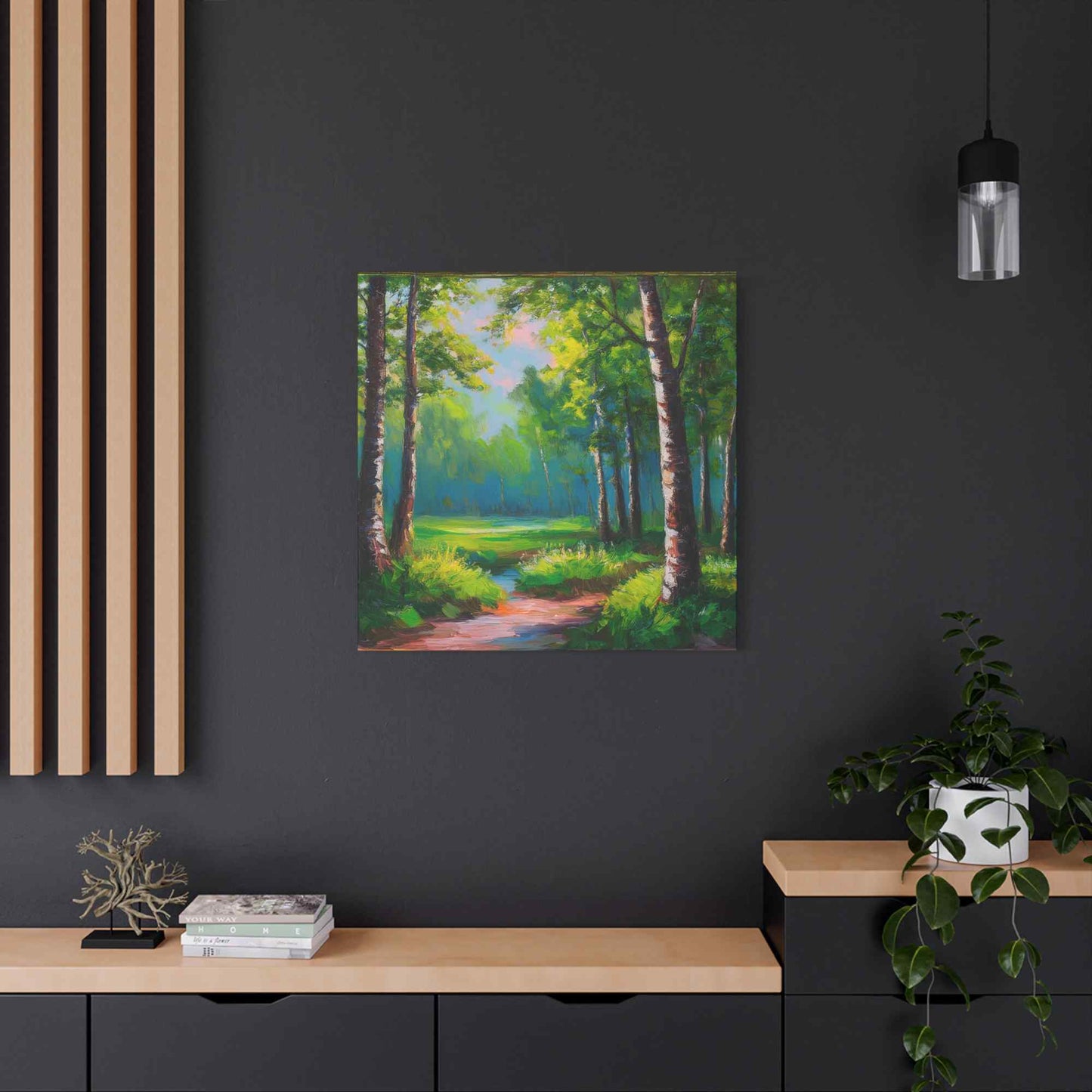 Summer Forest Print Canvas, Oil Paint Print 20x20, 24x24, 30x30, 32x32, 36x36 Art Design Print Pine-Wood Inner Frame MC-84