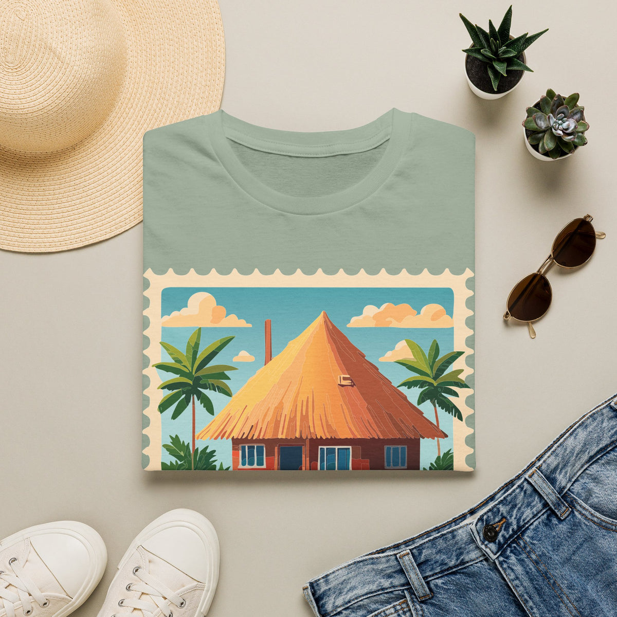 Tropical Tiki Hut T-Shirt | Beach House Palm Tree Illustration