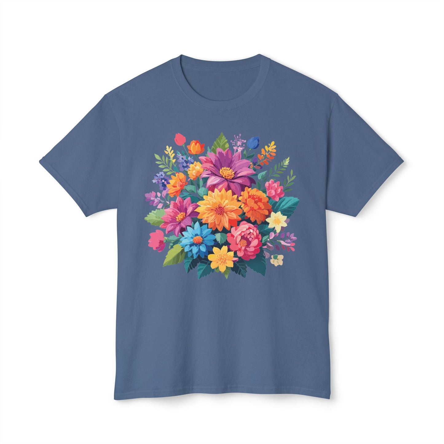 Unisex HD Cotton T Shirt With Floral Art Print Vintage Flowers Tee For Everyday Style
