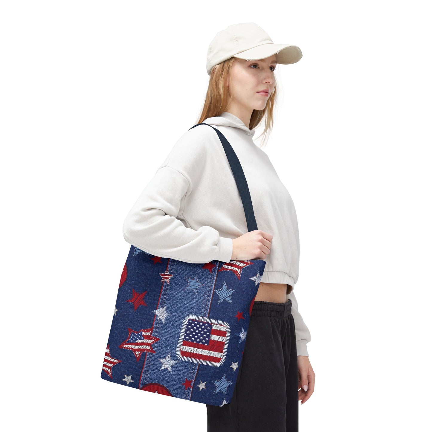 4th of July Graphic Denim Fabric Imitation Print Unisex Canvas Bag Poly Spun 3 Sizes Tote Bag 200-13