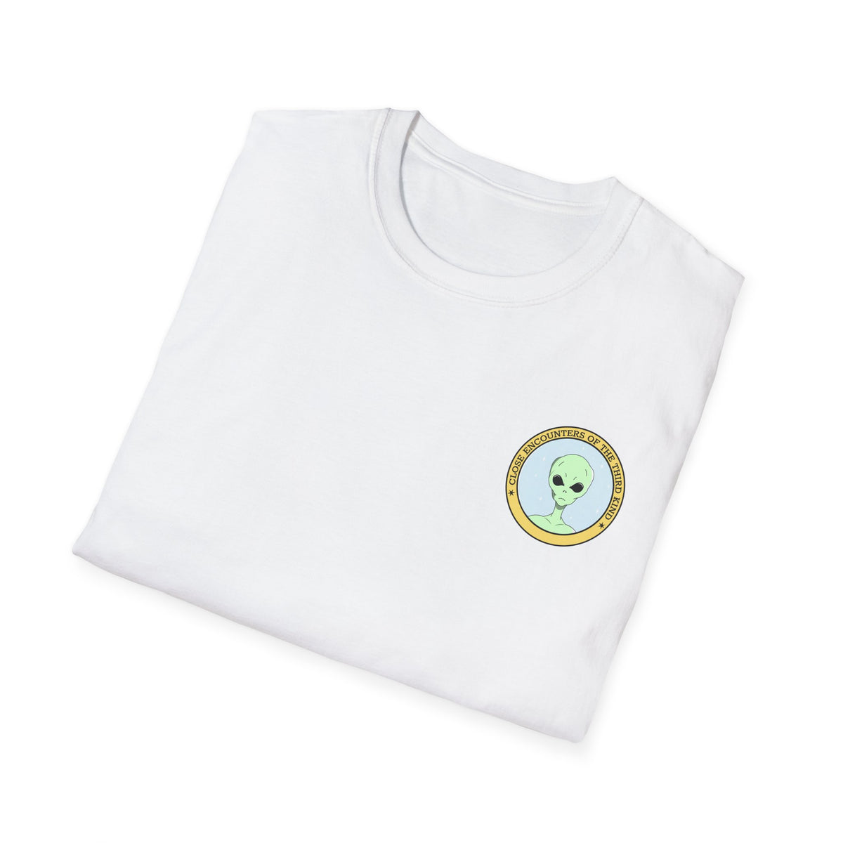 Alien Badge Small Chest Logo Retro Space Graphic Tee Gildan Unisex 100 Cotton Tee Shirt r104
